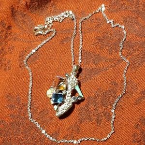 Silver Rhinestone Shoe Necklace